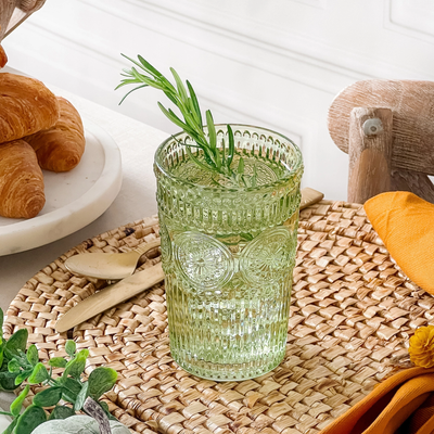 Vintage Textured Sage Green Glasses - 13 oz