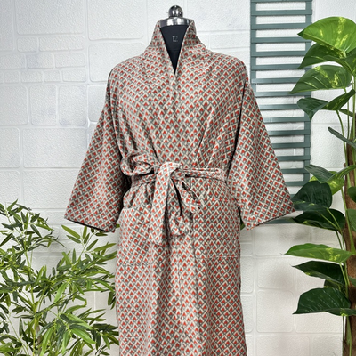 Luxury Velvet Robe, Gray, Blue &amp; Red Geometric