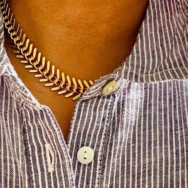 Gold Chain Fish Bone Necklace