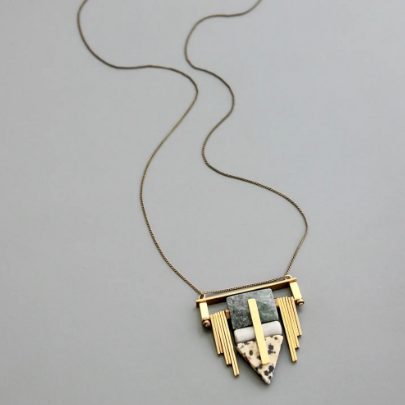 Geometric Serpentine &amp; Jasper Pendant Necklace