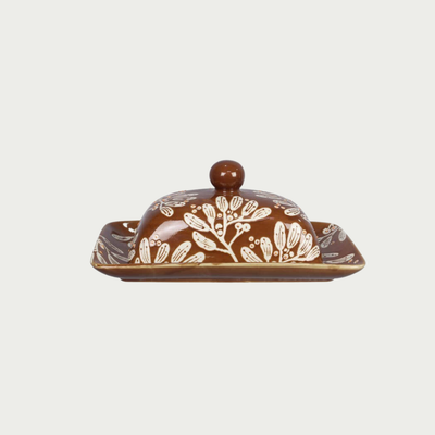 Stoneware Leaf Design Butter Dish 