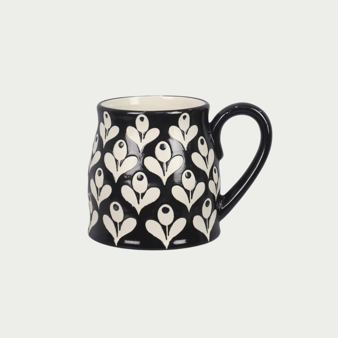 Stoneware Black &amp; White Design Mug
