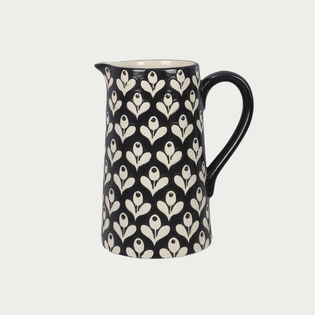 Stoneware Black &amp; White Design Pitcher