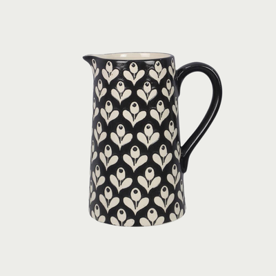 Stoneware Black &amp; White Design Pitcher
