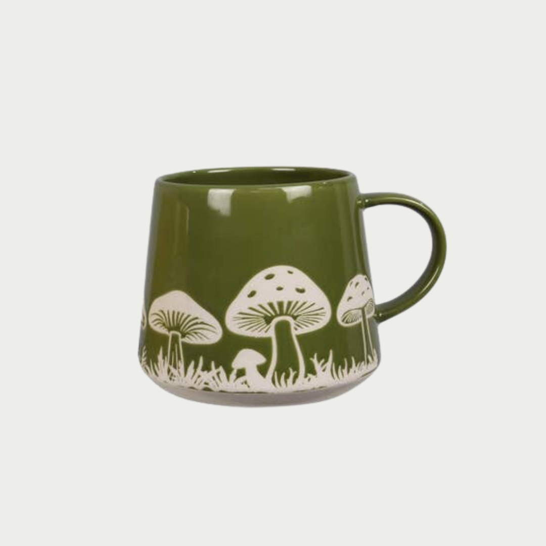 Stoneware Mushroom Design Mug, Green 