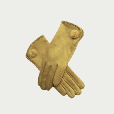 Microsuede Mini Pom Gloves, Ochre