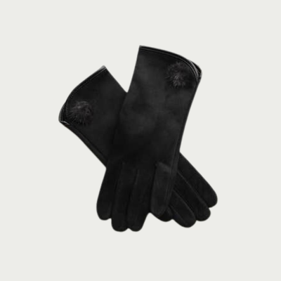 Microsuede Mini Pom Gloves, Black
