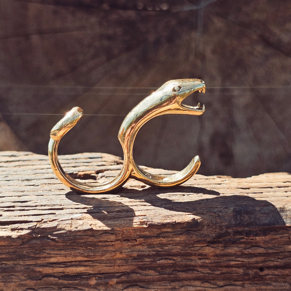 Double Knuckle Snake Serpent Cobra Ring, Brass