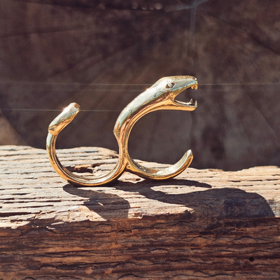 Double Knuckle Snake Serpent Cobra Ring, Brass