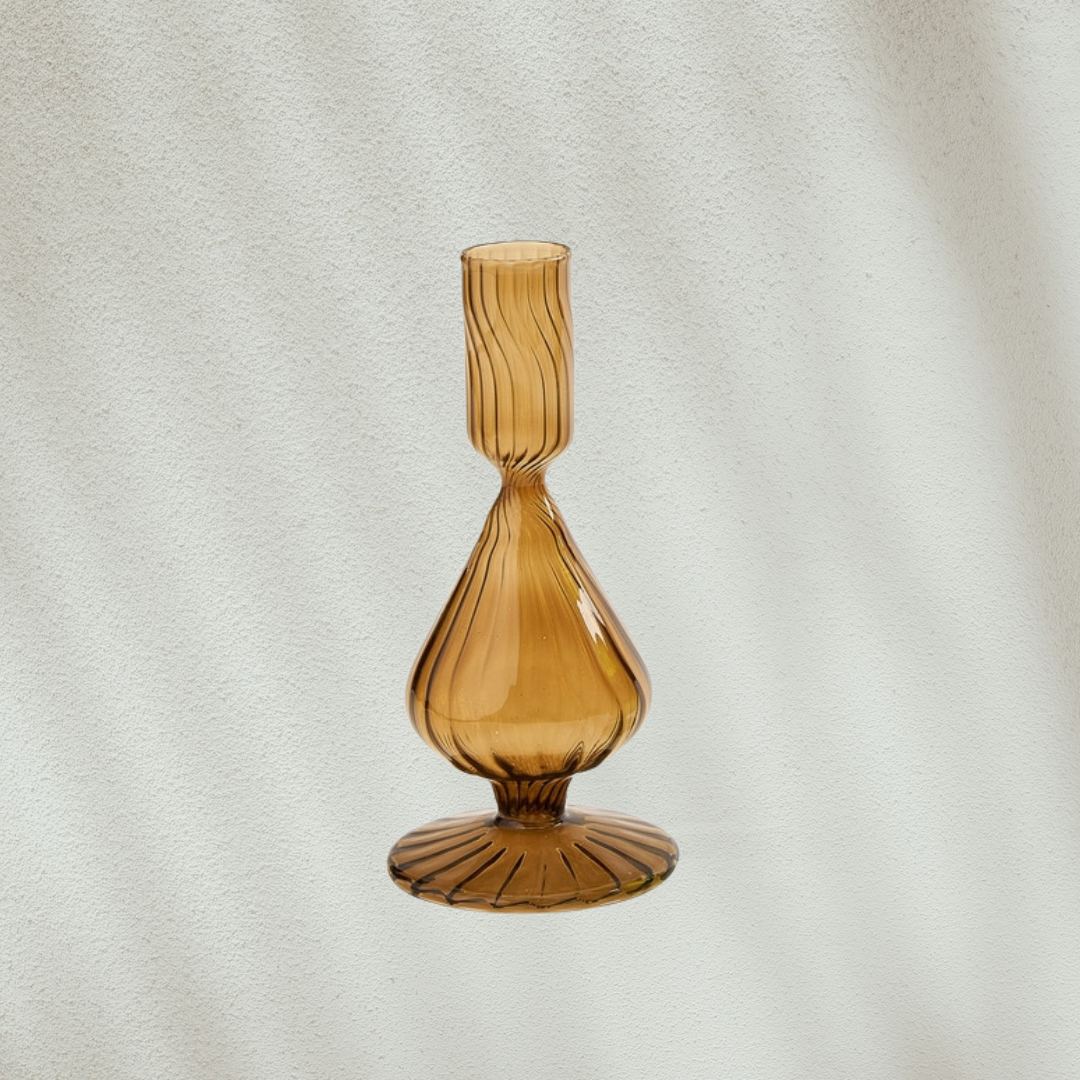 Vera Fluted Candleholder, Amber