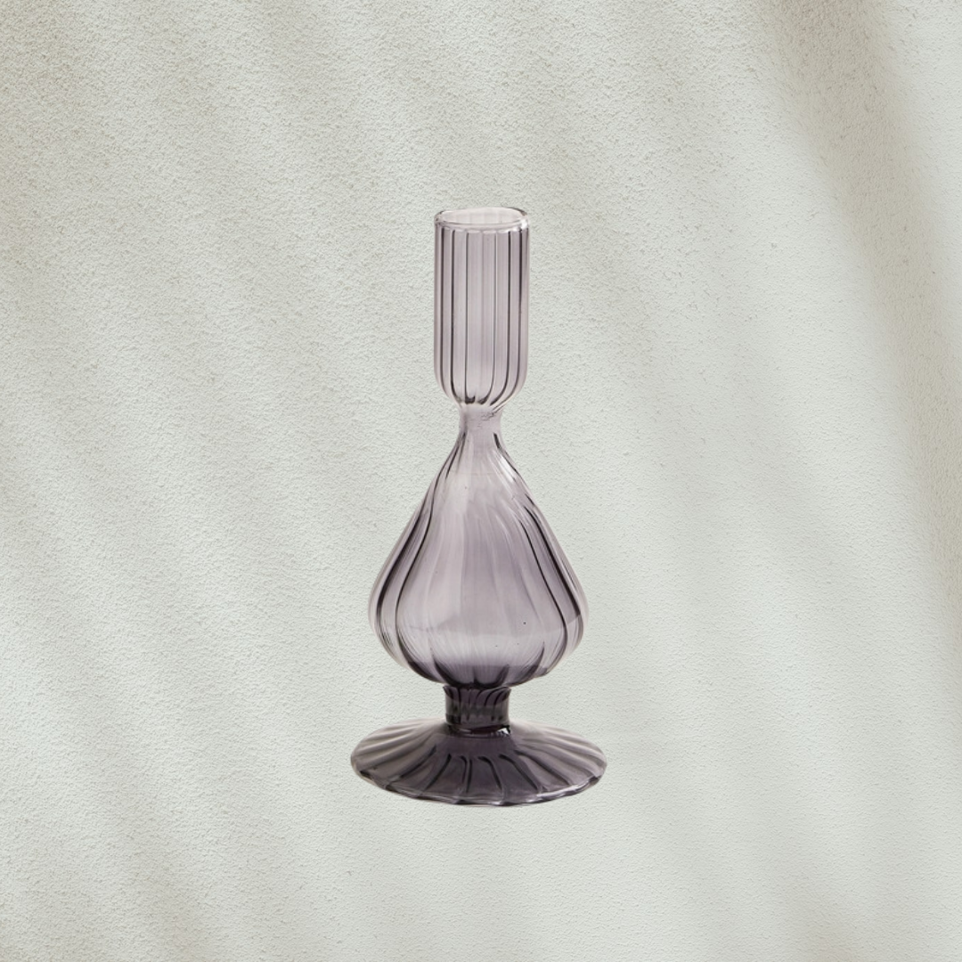 Vera Fluted Candleholder, Smoke