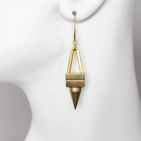 Geometric Hematite &amp; Brass Spike Earrings