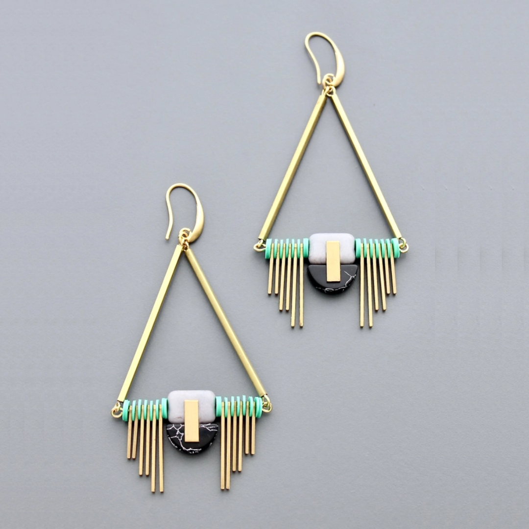 Mint &amp; Black Art Deco Earrings