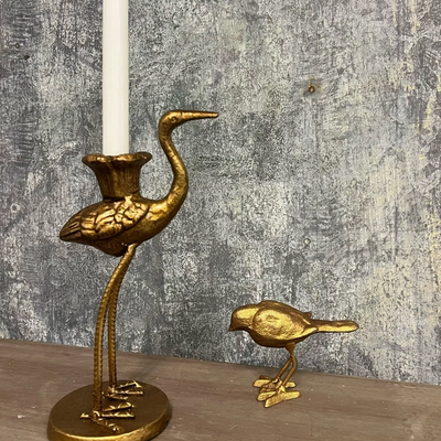 Crane Candle Holder, Antique Gold 