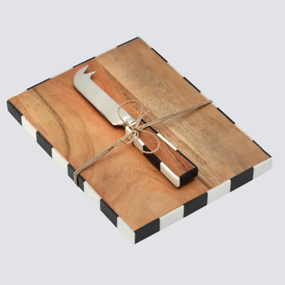 Checker Print Cheese Board &amp; Knife Set
