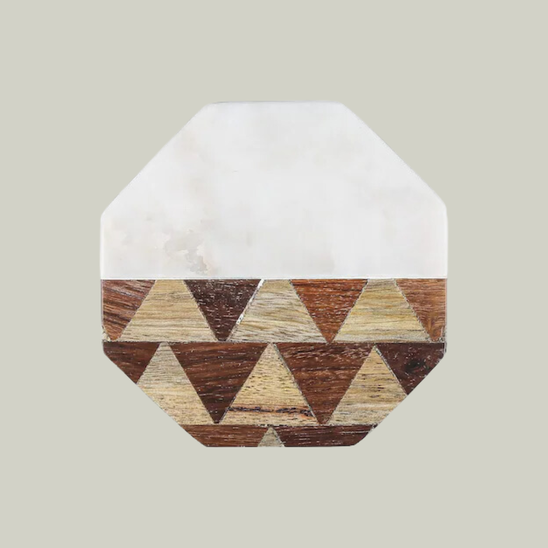 Octagon Marble &amp; Wood Coaster