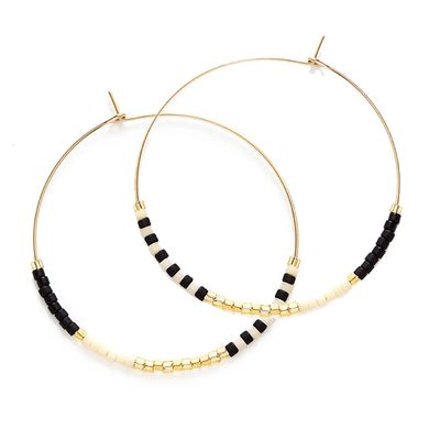 Japanese Seed Bead Hoops - Bone &amp; Black