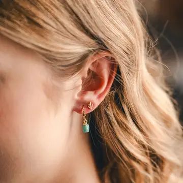 Rough Cut Gemstone Huggie Earrings - Emerald