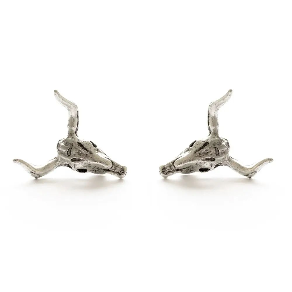 Steer Skull Stud Earrings - Silver