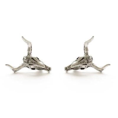 Steer Skull Stud Earrings - Silver