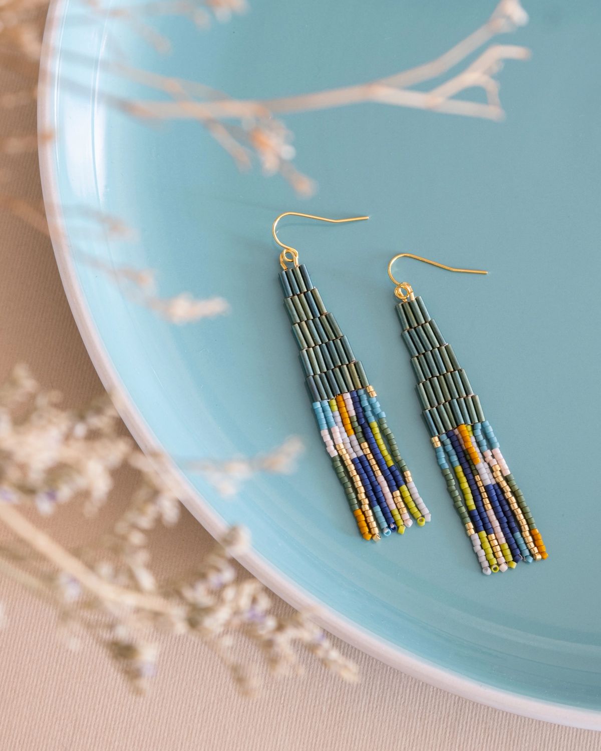 Emerald Beaded Fringe Earrings