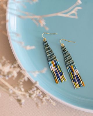 Emerald Beaded Fringe Earrings