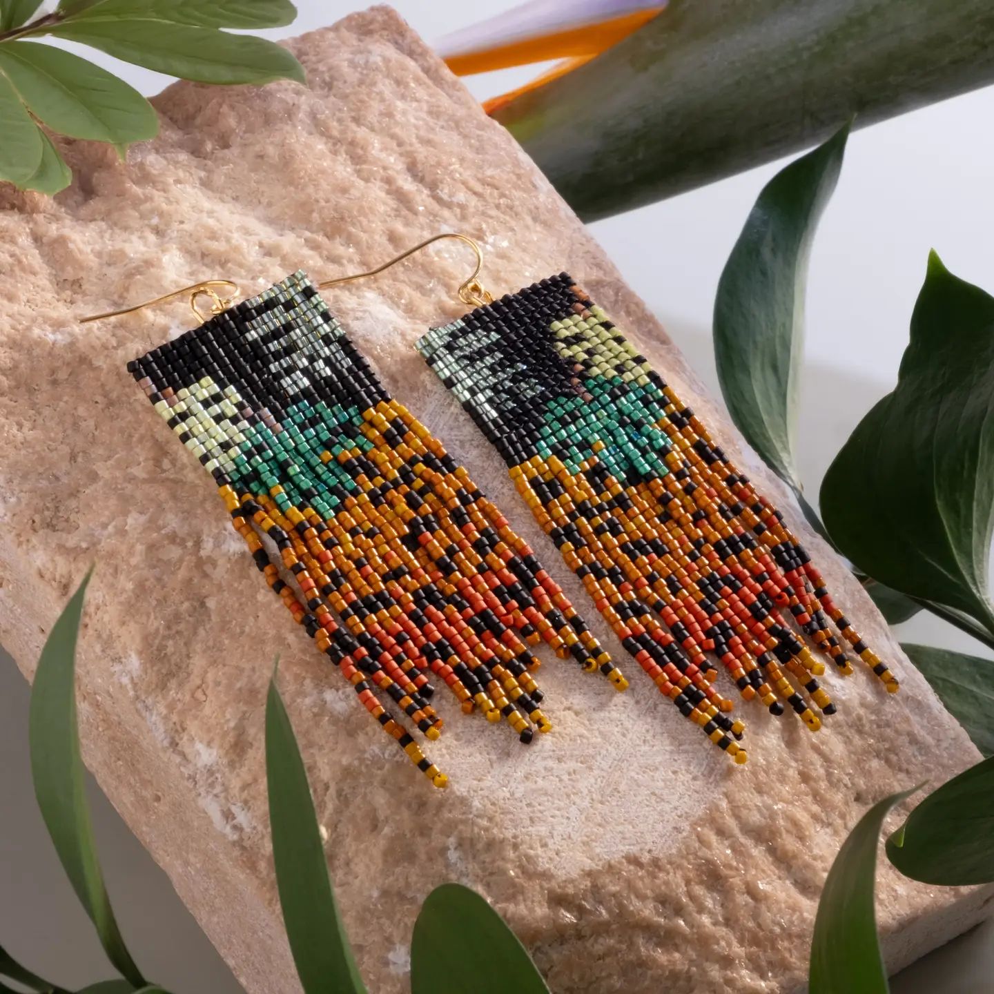 Beaded Jaguar Fringe Earrings