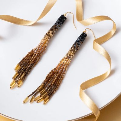 Black Beaded Ombre Tassel Earrings