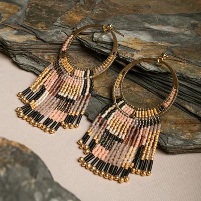 Peach/Tan Beaded Desert Fringe Earrings