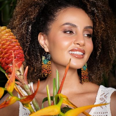 Beaded Jaguar Fringe Earrings