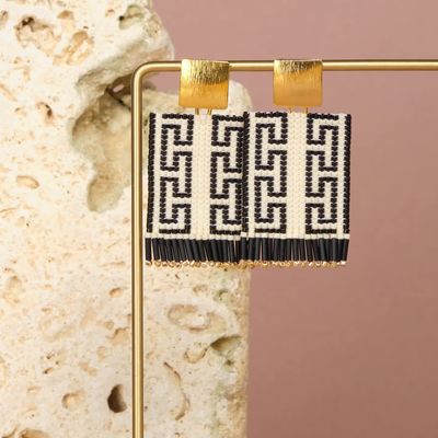 Cream/Black Beaded Guajira Square Earrings
