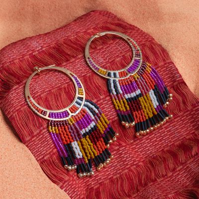 Magenta Beaded Desert Fringe Earrings