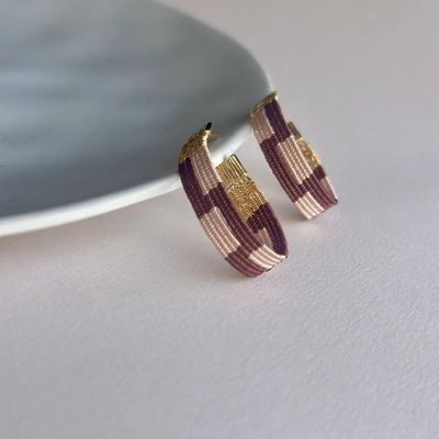 Plum/Pink Wire and Cord Zoka Hoop Earrings