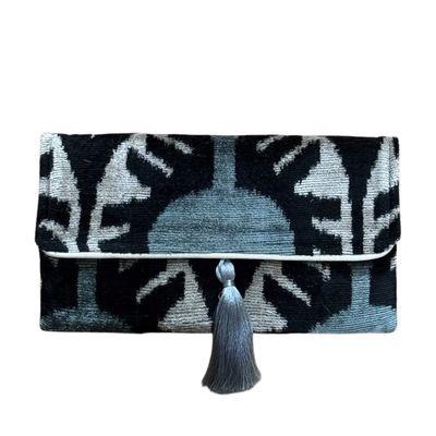 Silk Velvet Ikat Clutch, Blue on Blue