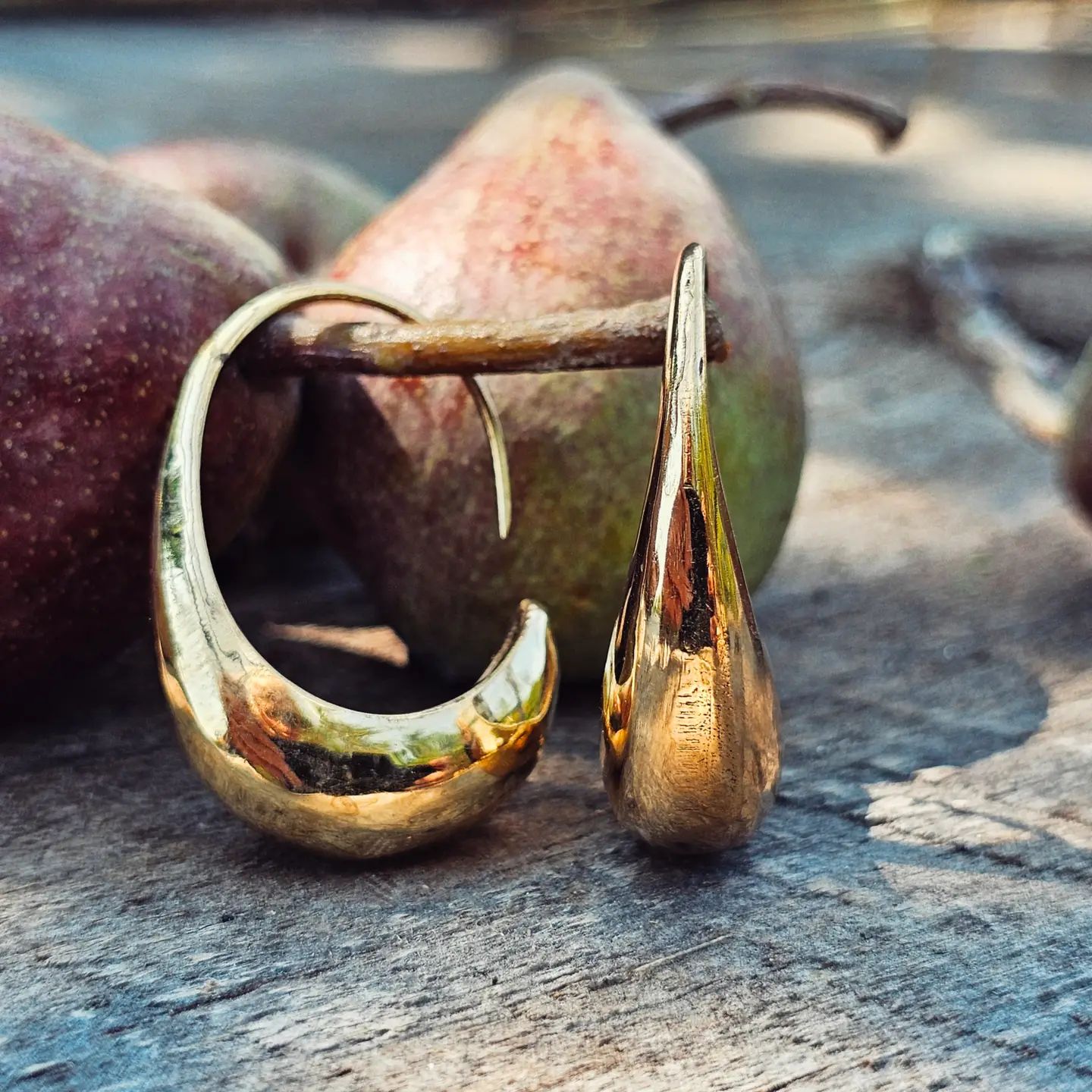 Brass Drop Orb Hoop Earrings