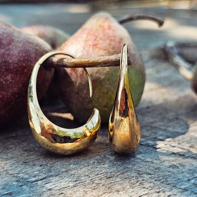Brass Drop Orb Hoop Earrings