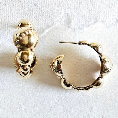 Brass Dome Hoop Sphere Earrings