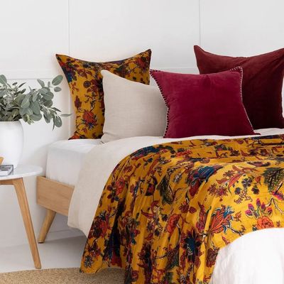 &#39;Mustard Flower&#39; Velvet Cotton Throw - 48&quot; x 72&quot;