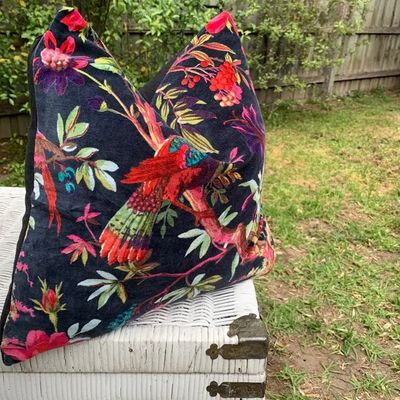 &#39;Mexican Bird&#39; Cotton Velvet Pillow - 18&quot; x 18&quot;