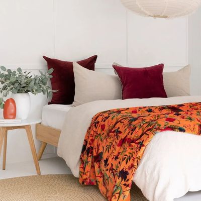 &#39;Frida Orange&#39; Velvet Cotton Throw - 48&quot; x 72&quot;