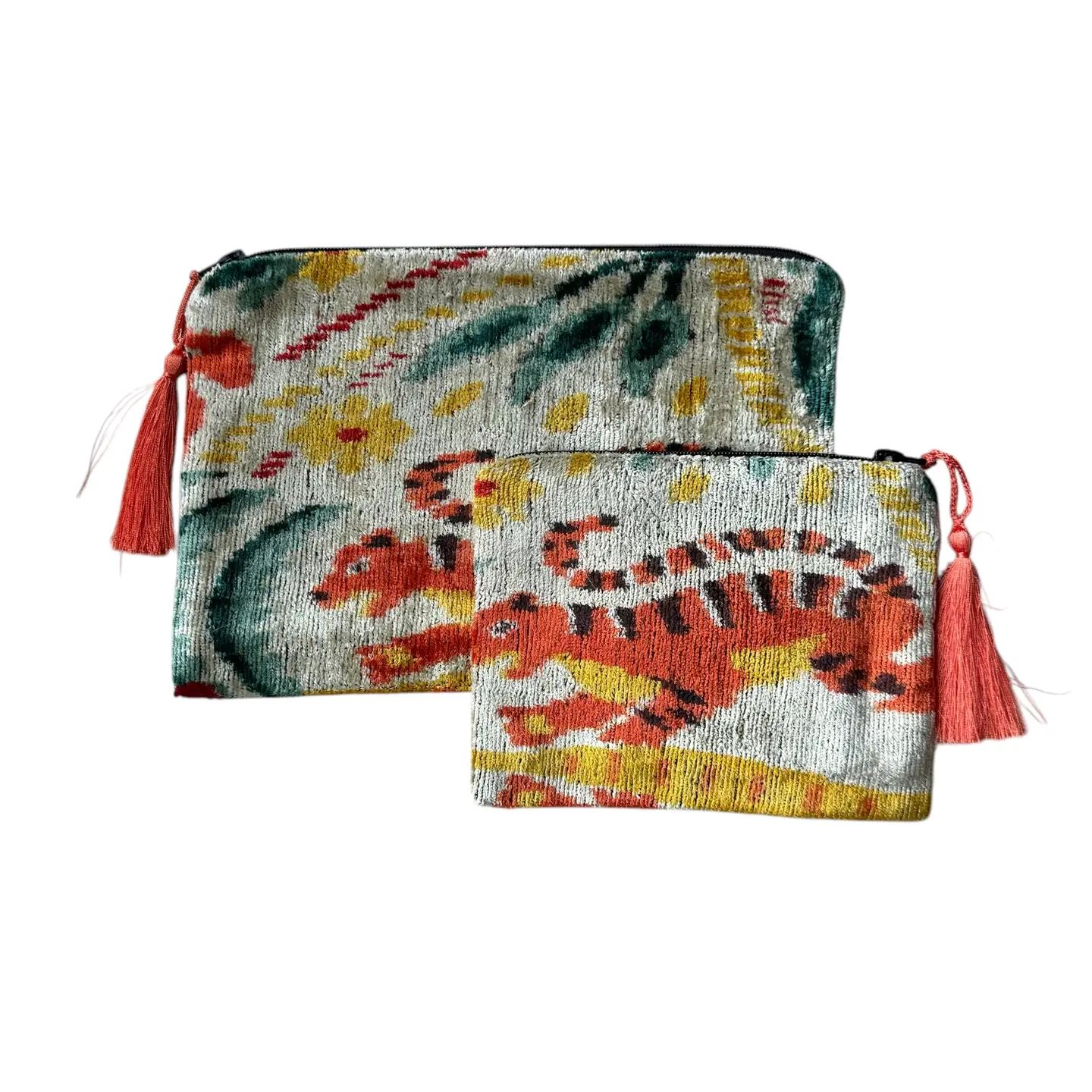 Silk Velvet Ikat Pouch, Large Tiger