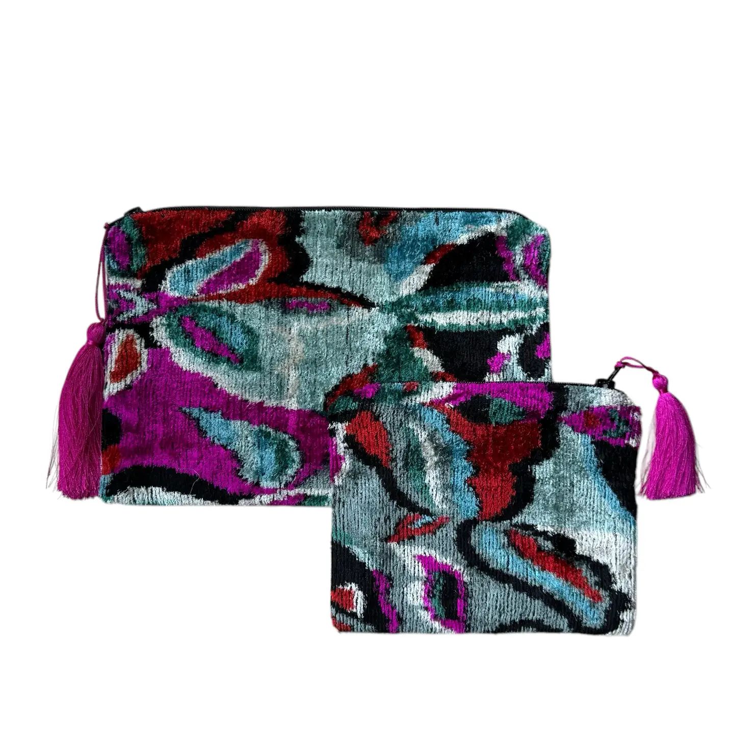 Silk Velvet Ikat Pouch, Small Multi-purple