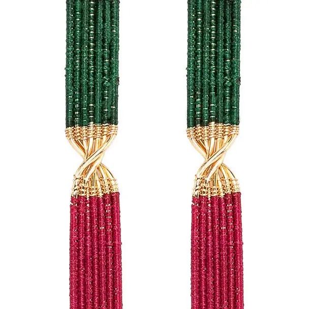 Handwoven Twisted Wire and Cord Earrings, Green &amp; Magenta