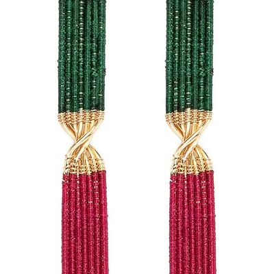 Handwoven Twisted Wire and Cord Earrings, Green &amp; Magenta