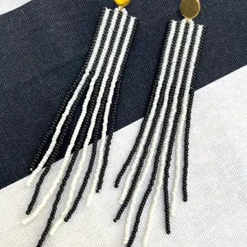 The Adrian Earring, Black &amp; White Striped 
