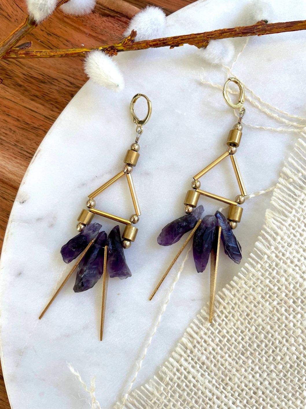 The Alicent Earring, Raw Amethyst Spike
