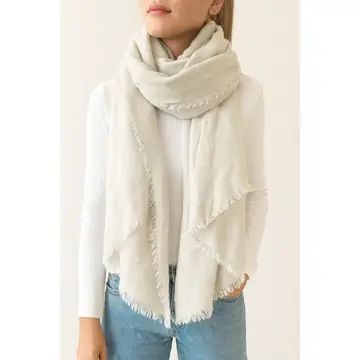 Solid Cashmere Blend Woven Blanket Scarf, White