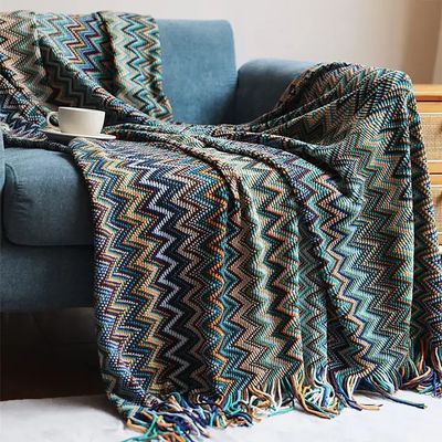 Zigzag Soft Boho Throw Blanket, Blue