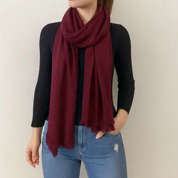 Solid Cashmere Blend Woven Blanket Scarf, Wine
