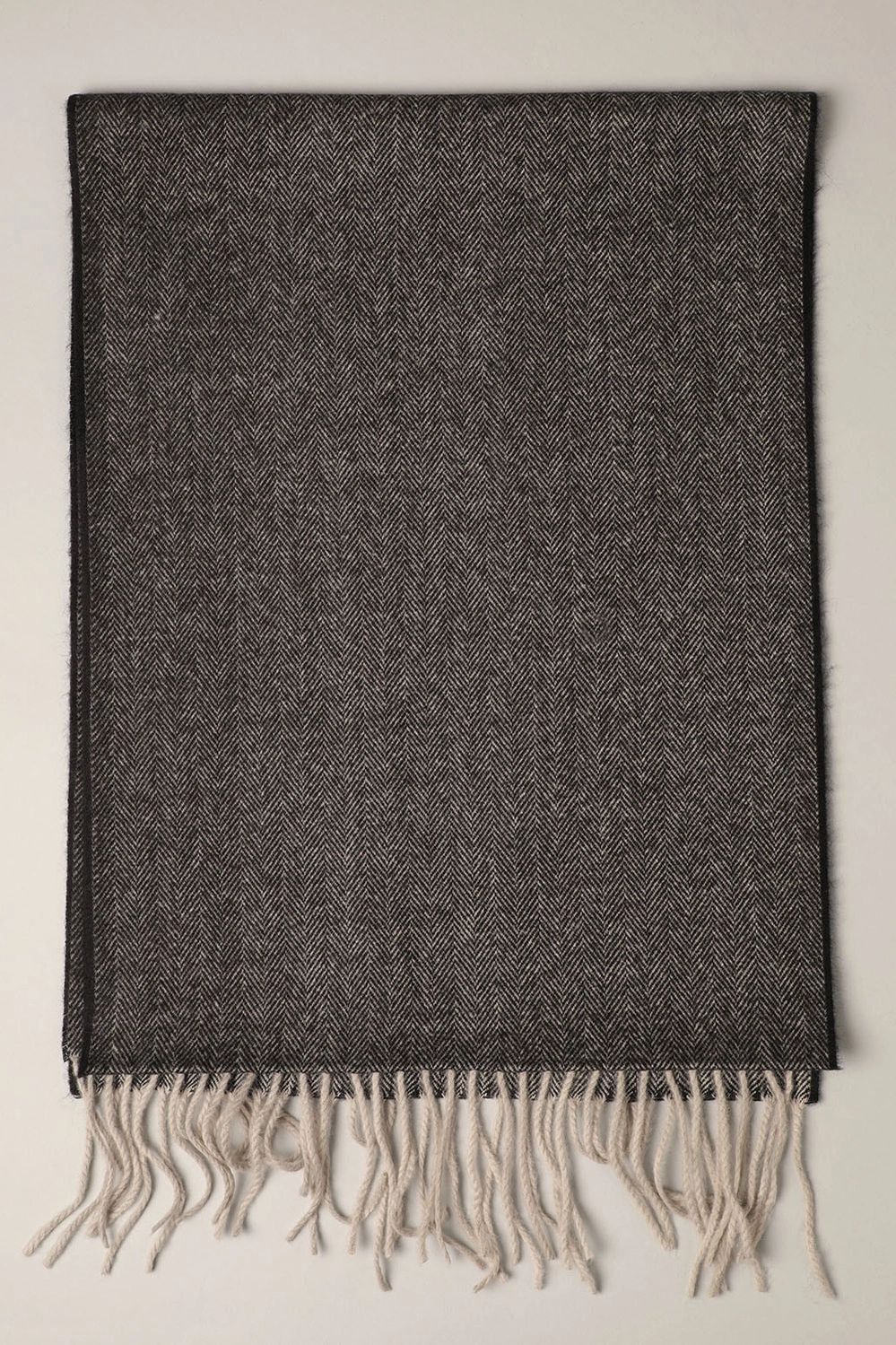Herringbone Cashmere Feel Muffler Classic Scarf, Black